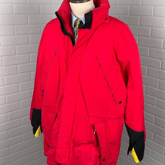 Marlboro Coat Men Large Red Black Anorak Zip Quilt Duck Down Nylon Jacket VTG‎ - Picture 1 of 13